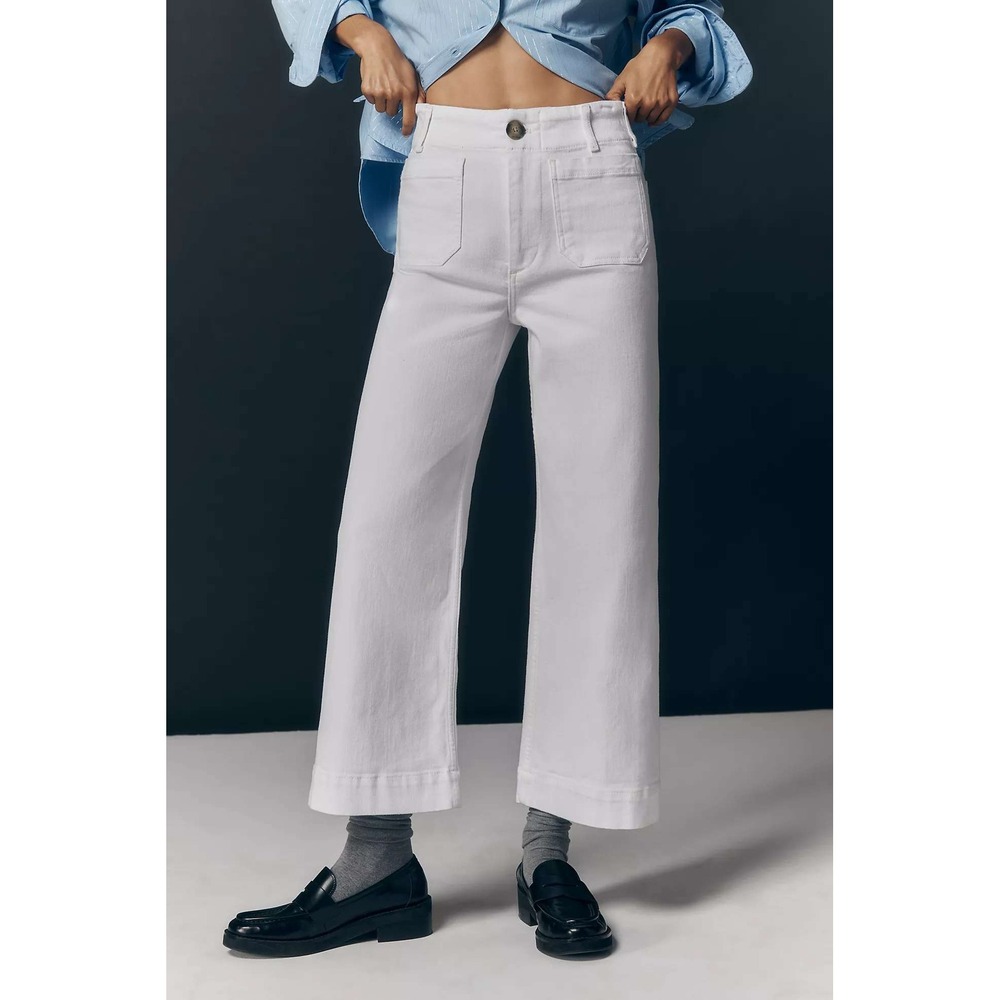Maeve Colette Short High Rise Wide Leg Cropped Jeans Stretch White NWOT 26 Flaw